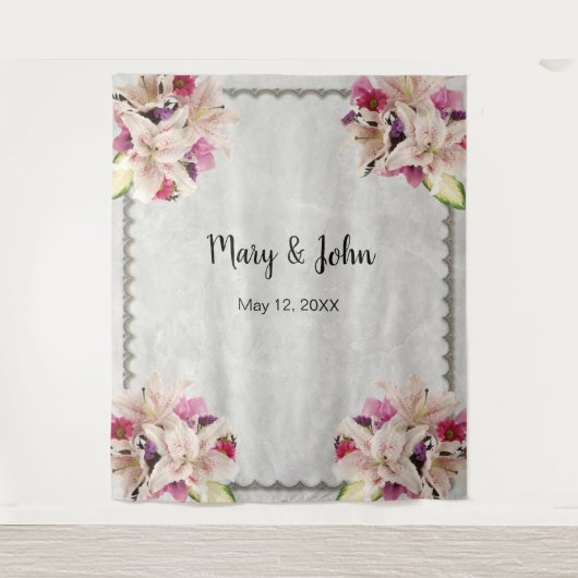 Hintergrund der Hochzeitsfeier mit weißer Lilie Wandteppich (Vorderseite)