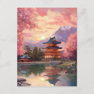 Hintergrund der japanischen Landschaft mit Wasserf Postkarte