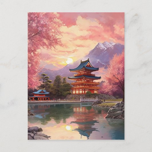 Hintergrund der japanischen Landschaft mit Wasserf Postkarte (Vorderseite)