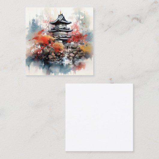 Hintergrund der japanischen Landschaft mit Wasserf Quadratische Visitenkarte (Vorne/Hinten)