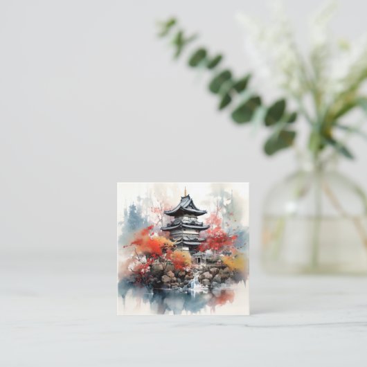 Hintergrund der japanischen Landschaft mit Wasserf Quadratische Visitenkarte (Stehend Vorderseite)