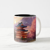 Hintergrund der japanischen Landschaft mit Wasserf Zweifarbige Tasse (VorderseiteRechts)