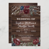 Hintergrund der Marsala Navy Blume Rustikale Hochz Einladung (Vorne/Hinten)