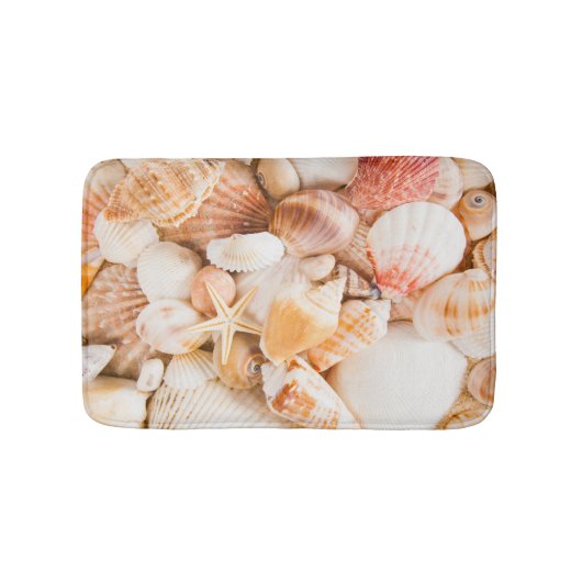 Hintergrund der Muscheln: Meeresthema. Badematte (Vorderseite)
