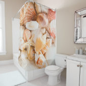 Hintergrund der Muscheln: Meeresthema. Duschvorhang (Beispiel)