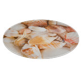 Hintergrund der Muscheln: Meeresthema. Schneidebrett (Ecke)