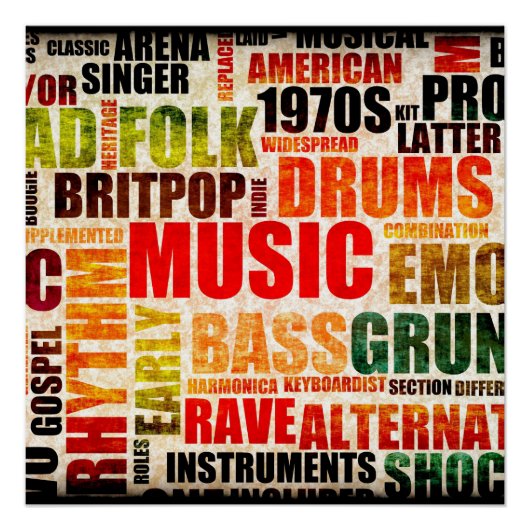 Hintergrund der Musik mit verschiedenen Genres und Poster (Vorderseite)