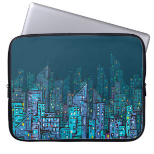 Hintergrund der Nacht Stadtbild. Handgezeichnete A Laptopschutzhülle