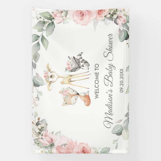 Hintergrund der niedlichen Woodlandtiere Blumendus Banner (Vertikal)