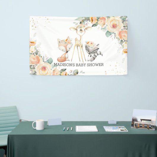 Hintergrund der niedlichen Woodlandtiere Blumendus Banner (Messeveranstaltung)