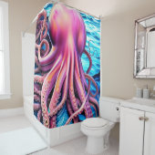Hintergrund der rosa Octopus Blue Ocean Wave Duschvorhang (Beispiel)