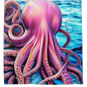 Hintergrund der rosa Octopus Blue Ocean Wave Duschvorhang (Vorderseite)