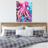 Hintergrund der rosa Octopus Blue Ocean Wave Leinwanddruck (Insitu (Schlafzimmer))