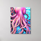 Hintergrund der rosa Octopus Blue Ocean Wave Leinwanddruck (Vorderseite)