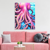 Hintergrund der rosa Octopus Blue Ocean Wave Leinwanddruck (Insitu (Wohnzimmer))