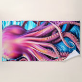 Hintergrund der rosa Octopus Blue Ocean Wave Strandtuch (Vorderseite)