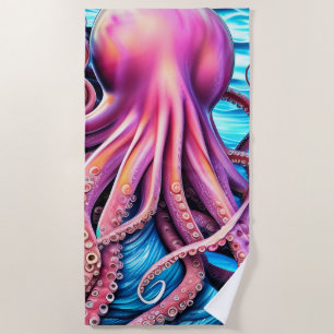 Hintergrund der rosa Octopus Blue Ocean Wave Strandtuch