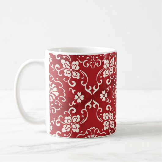 Hintergrund der roten chinesischen Spiralspirale. Kaffeetasse (Links)