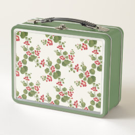 Hintergrund der Roten Nasturtiumcreme Metall Brotdose