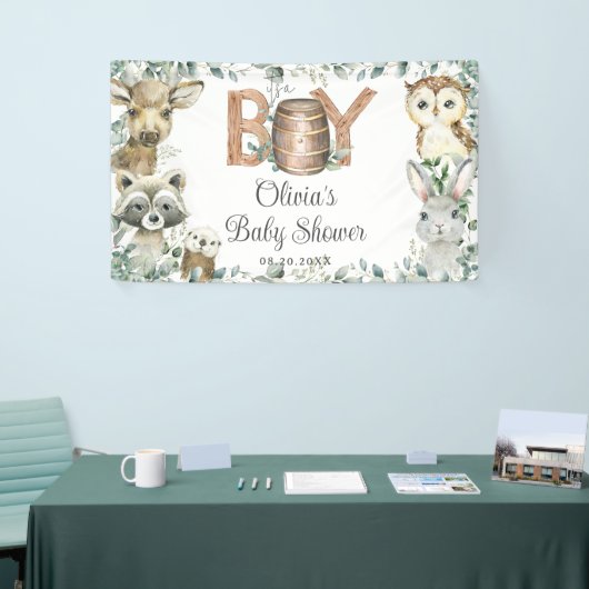 Hintergrund der rustikalen Woodland Animals Boy Ba Banner (Messeveranstaltung)