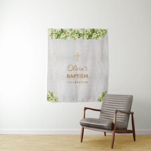 Hintergrund der Taufe der Mädchen | Marble Gold Cr Wandteppich (Beispiel)