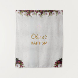 Hintergrund der Taufe Gold Cross Burgundy Peony Ma Wandteppich