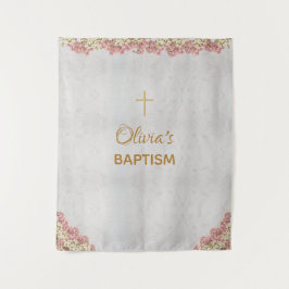 Hintergrund der Taufe Gold Cross Rosa Orchideen Ma Wandteppich