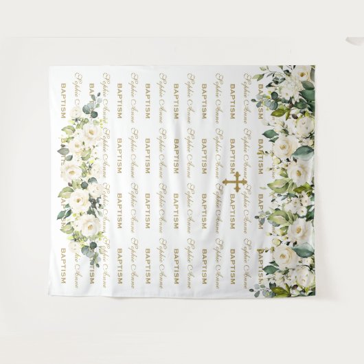 Hintergrund der Taufe mit weißer Blüte Wandteppich (Vorderseite (Horizontal))