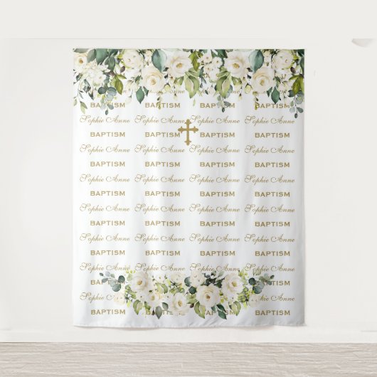 Hintergrund der Taufe mit weißer Blüte Wandteppich (Vorderseite)