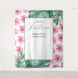 Hintergrund der tropischen Blume Süße 16 Geburtsta Wandteppich