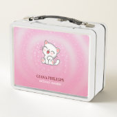 Hintergrund der weißen Katze Rosa Metall Brotdose (Rückseite)