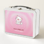 Hintergrund der weißen Katze Rosa Metall Brotdose (Vorderseite)