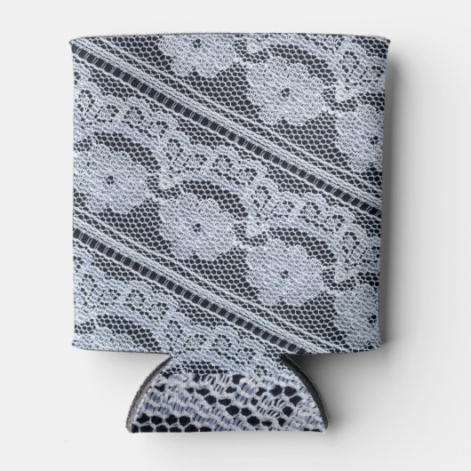 Hintergrund der weißen Spitzen-Textur Dosenkühler (Vorderseite)