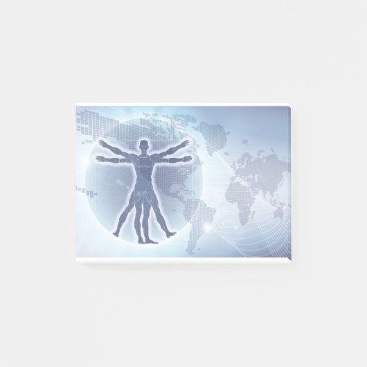 Hintergrund der Weltkarte von Vitruvian Man Post-it Klebezettel (Vorderseite)