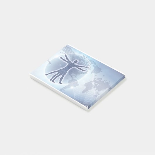 Hintergrund der Weltkarte von Vitruvian Man Post-it Klebezettel (angewinkelt)