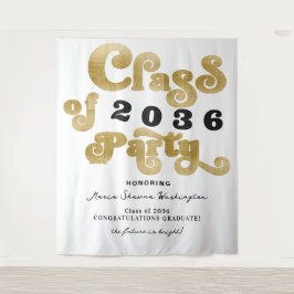 Hintergrund der White Gold Retro Graduation Party Wandteppich