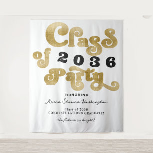 Hintergrund der White Gold Retro Graduation Party Wandteppich