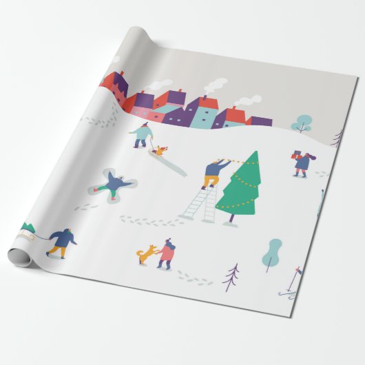 Hintergrund der Wintersaison Menschen Charaktere. Geschenkpapier (Ungerollt)