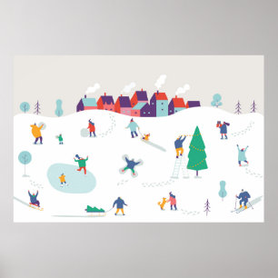 Hintergrund der Wintersaison Menschen Charaktere.  Poster