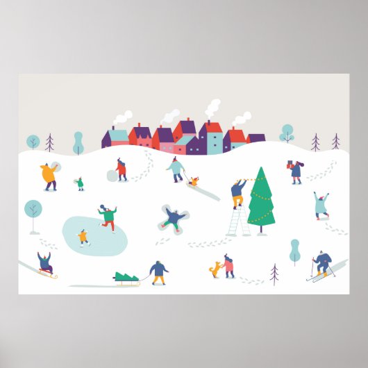 Hintergrund der Wintersaison Menschen Charaktere.  Poster (Vorne)