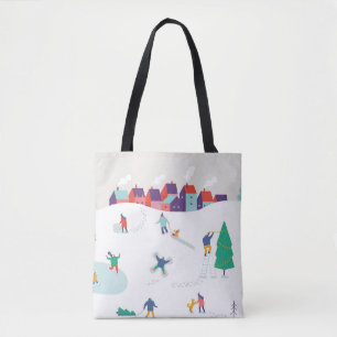 Hintergrund der Wintersaison Menschen Charaktere. Tasche