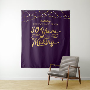 Hintergrund des 50. Geburtstags Lila und Gold Foto Wandteppich