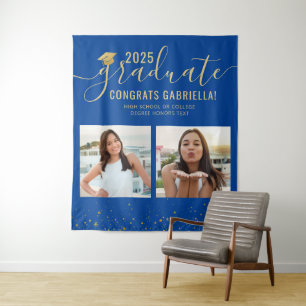 Hintergrund des Abschlusses für FotoCollage Blue Wandteppich