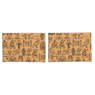 Hintergrund des ägyptischen Hieroglyphischen Symbo Kissenbezug