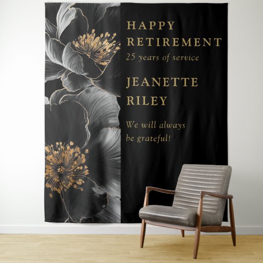 Hintergrund des Black Gold Modern Floral Retiremen Wandteppich (Beispiel)