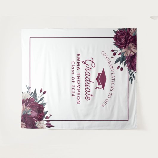 Hintergrund des Blumenburgunys und des Creme-Absch Wandteppich (Vorderseite (Horizontal))