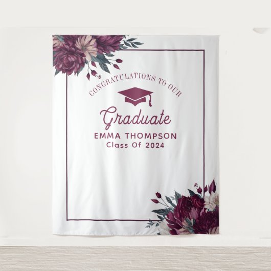 Hintergrund des Blumenburgunys und des Creme-Absch Wandteppich (Vorderseite)