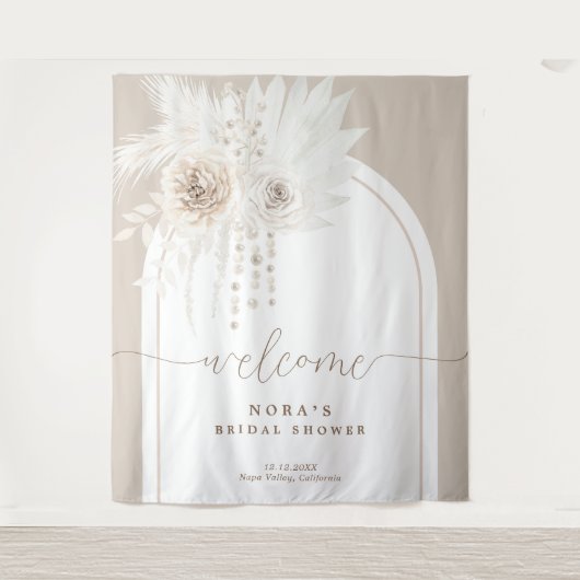 Hintergrund des Boho White Boho Floral Arch Wandteppich (Vorderseite)