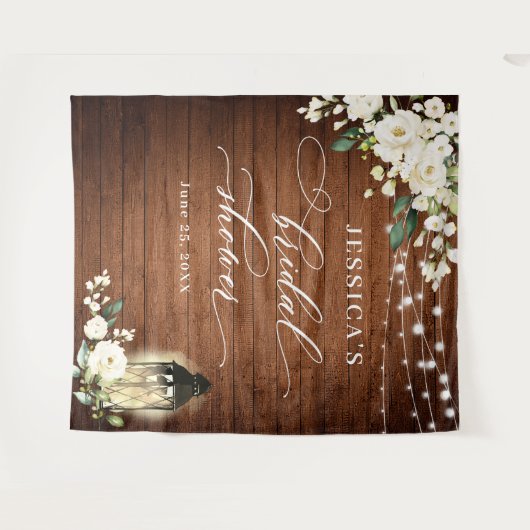 Hintergrund des Brautparty Weißrosen Lantern Holz Wandteppich (Vorderseite (Horizontal))