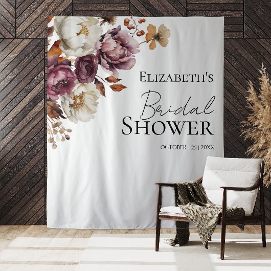 Hintergrund des Burgundy Floral Fall Brautparty Wandteppich